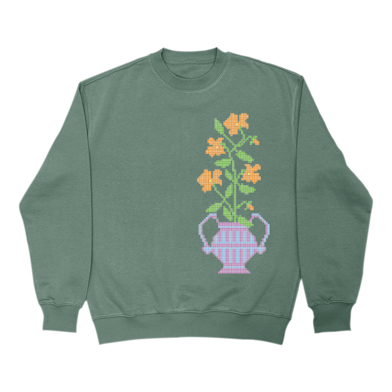 Sweater Poppies, katoenmix fleece, handprinted transferdruk, relaxed fit voor dagelijks comfort, graphic op de borst, crewneck, made in Holland, Who is Ed, whoised.nl